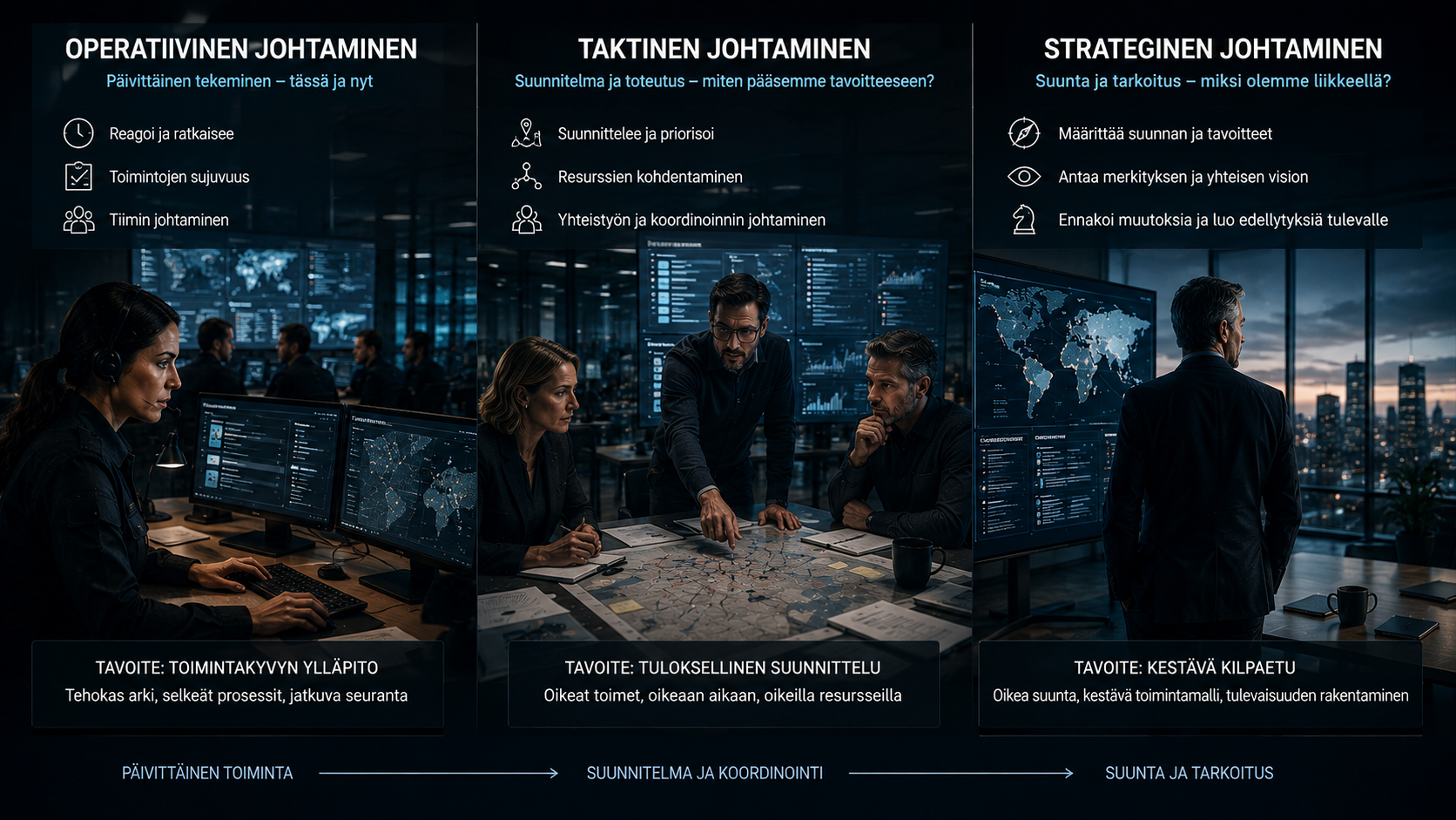 Johtamista voidaan tarkastella eri tasoilla ja valmennus kohdentaa niiden mukaisesti