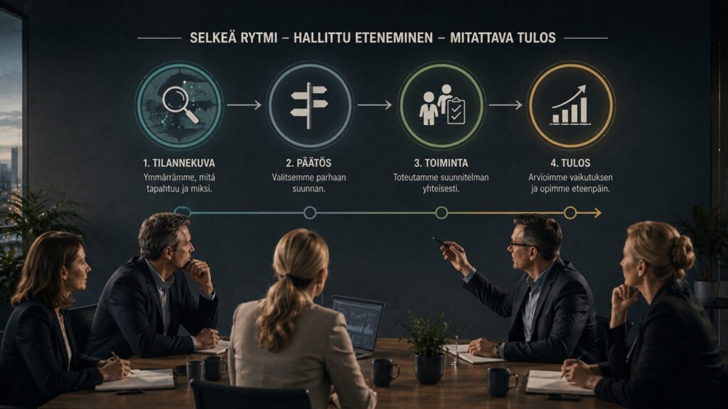 Johtoryhmä ylläpitää päätöksenteon ja toimeenpanon yhteistä johtamisrytmiä