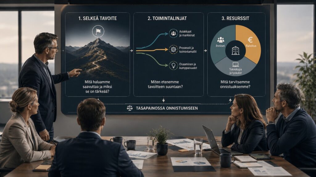 Johtoryhmä yhdistää strategisen tavoitteen, keinot ja resurssit toteuttamiskelpoiseksi kokonaisuudeksi